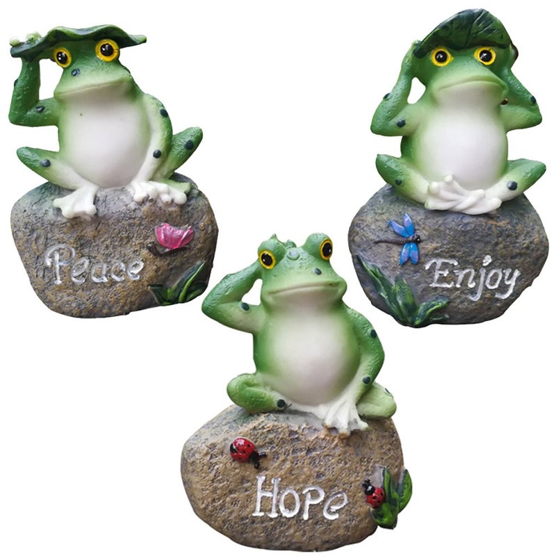 LANKER Frog Garden Statues â€“ 3 Pack 5 Inch Frogs Sitting on Stone Sculptures Outdoor Decor Fairy Garden Ornaments - Image 1